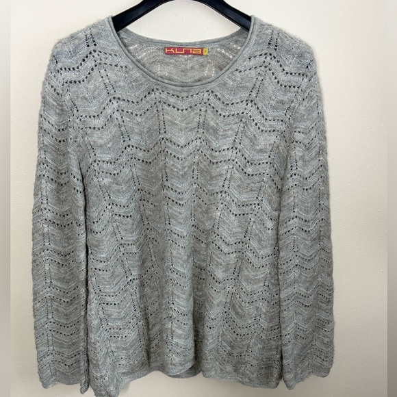 Kuna Sweaters - Kuna Baby Alpaca Silk Sweater Gray Pointelle Knit Peru Luxury M